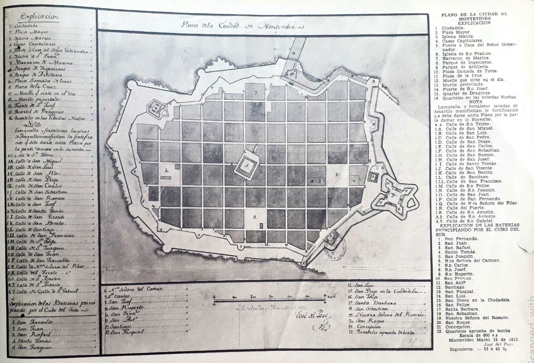 Plano
de la ciudad de Montevideo elaborado por José del Pozo y Maqui, 15
de marzo de 181235
